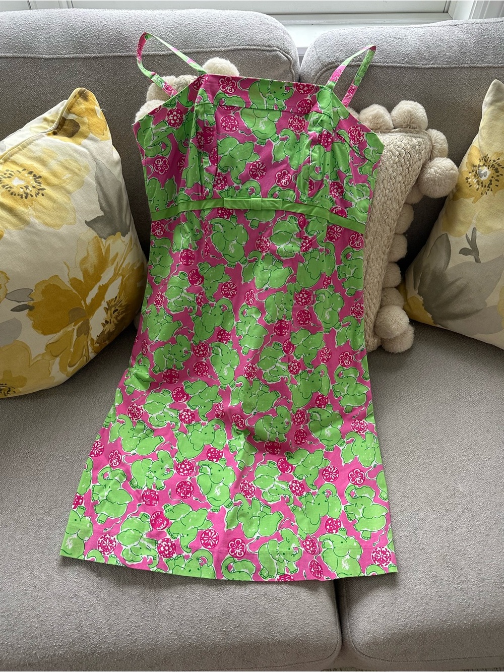 Key Wedt Bright Pink & Green Elephant Mini Dress